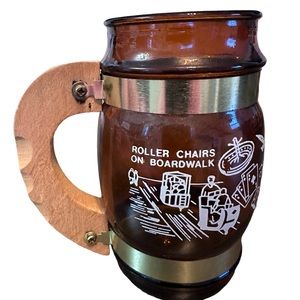 Vintage Atlantic City souvenir beer mug wood handle